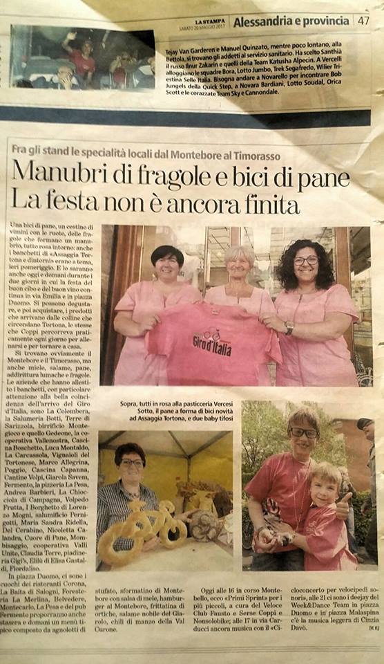 La Stampa parla della bicicletta di pane per il Giro d'Italia 100 - Cuore di Pane Cabella Ligure
